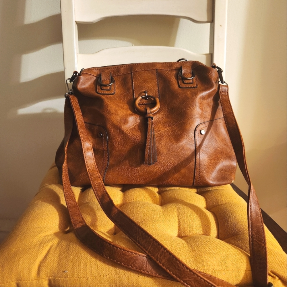 Sam and Hardy Faux Leather Brown Hobo Bag with Tassel
